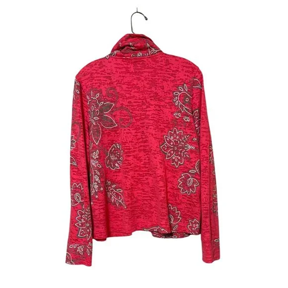 Kim Rogers Petite Pink Floral Full-Zip Jacket PL Cotton Blend Long Sleeve - Picture 3 of 5